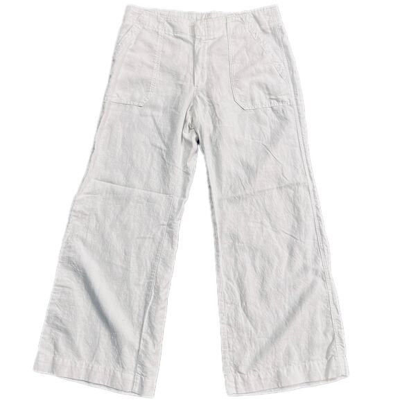 Women Gap White cotton / linen Wide Leg Pants  SZ 14 R zip hook closure 4 pocket - Picture 5 of 5